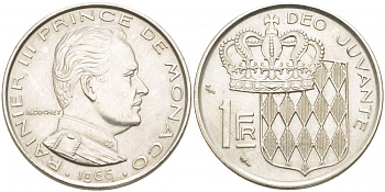 Монако 1 франк 1966 Ренье III (1949-2005) KM 140 никель UNC 4402-647