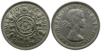 Великобритания 2 шиллинга (флорин) 1966 Елизавета II (1952-2022) KM 906, Spink 4146 медно-никель 4382-724