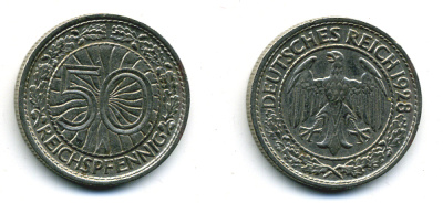 Германия 50 рейхспфеннигов 1928 A KM 49, J.324 никель 58-246