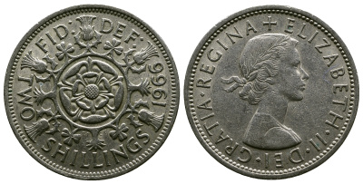 Великобритания 2 шиллинга (флорин) 1966 Елизавета II (1952-2022) KM 906, Spink 4146 медно-никель 4382-724