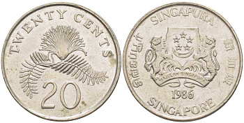 Сингапур 20 центов 1986 KM 52 медно-никель 4448-942