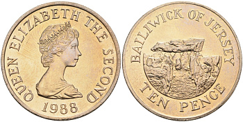 Джерси 10 пенсов 1988 Ла-Хуг-Би, Елизавета II (1952-) KM 57.1 медно-никель UNC 4583-311