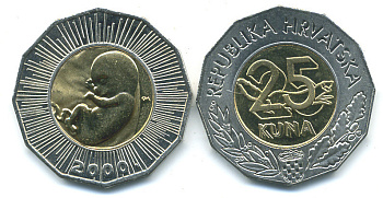 Хорватия 25 кун 2000 Миллениум, эмбрион, рождение нового тысячелетия KM 65 биметалл UNC M13-09