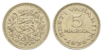 Эстония 5 марок 1926 год-тип KM 7 никель латунь 00-815-51