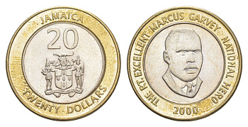 Ямайка 20 долларов 2000 KM 182 биметалл BU 4642-1031