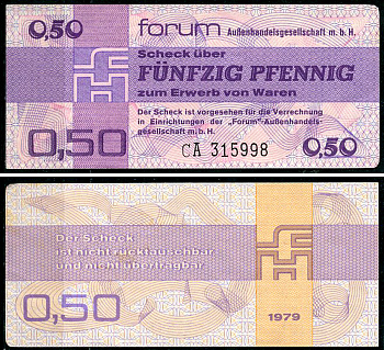 ГДР 50 пфеннигов 1979 валютный сертификат, для хождения внутри форума Pick FX1 бумага 7218-1-3-1