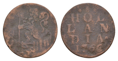 Нидерланды, Голландская Республика, Голландия 1 дуит 1766 KM 80 медь 4655-554