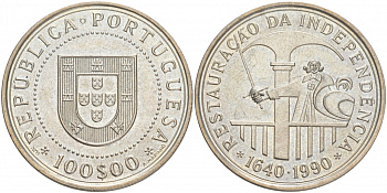 Португалия 100 эскудо 1990 350 лет со дня восстановления Португальской независимости KM 651 медно-никель UNC M31-18