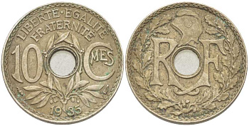 ФРАНЦИЯ 10 САНТИМОВ 1935 ТИП ЛИНДАЙЁ KM 866а, LE FRANC 138.22 медно-никель 175-321