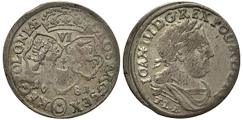 Польша 6 грошей (шостак) 1681 TLB/C, Ян III Собеский (1674-1796), в венке, вес 3,41 гр. KM 128 серебро 1516-1125