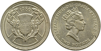 Великобритания 2 фунта 1986 Елизавета II (1952-2022), XIII Игры Британского Содружества KM 947, Spink 4311 (K1) никель латунь 4179-222