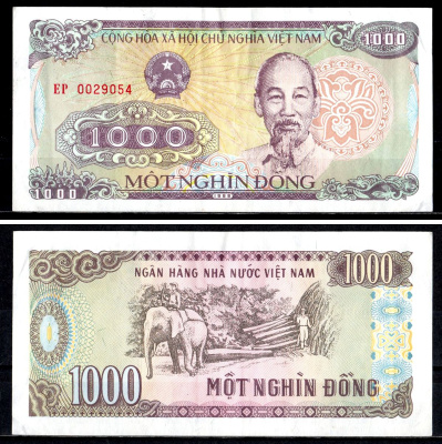 Вьетнам 1000 донгов 1988 Pick 106 a бумага 7204-62-3-2