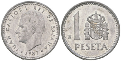 Испания 1 песета 1987 M, Хуан Карлос I (1975-2014) KM 821 алюминий 4618-845