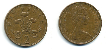 Великобритания 2 пенса 1971 Елизавета II (1952-2022) КМ 916, Spink 4235 (C1) бронза 4110-557