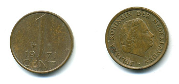 НИДЕРЛАНДЫ 1 ЦЕНТ 1971 KM 180 бронза 54-1125