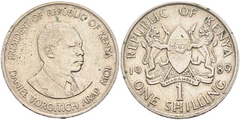 Кения 1 шиллинг 1989 Дэниэл арап Мои KM 20 медно-никель 4574-1245