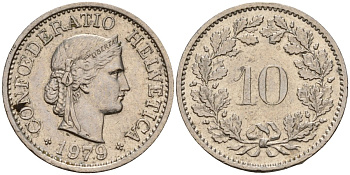 Швейцария 10 раппенов 1979 KM 27 медно-никель 4189-425