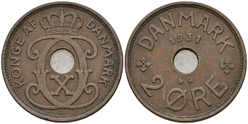 Дания 2 эре 1931 Кристиан X (1912-1947) KM 827 бронза 4147-511