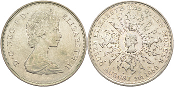 Великобритания 25 пенсов 1980 80 лет королеве Елизавете-королеве матери, Елизавета II (1952-2022) KM 921, Spink 2228 медно-никель 4552-513