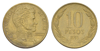 Чили 10 песо 1995 Бернардо О’Хиггинс KM 228 никель латунь 4158-535