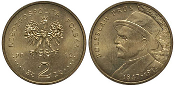 Польша 2 злотых 2012 MW, 100 лет со дня смерти Болеслава Пруса (1847-1912) KM 838 нордик UNC M48-12