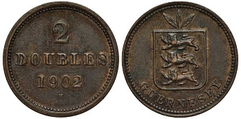 Гернси 2 дабла (дубля) 1902 H KM 9 бронза 650-615