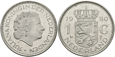 Нидерланды 1 гульден 1980 Юлиана (1948-1980) KM 184а никель 94-653