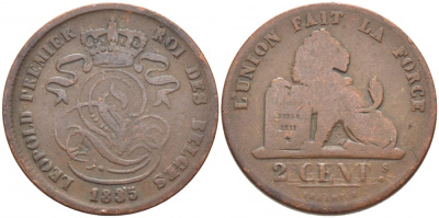 БЕЛЬГИЯ 2 САНТИМА 1835 BELGES KM 4.1 медь 110-531