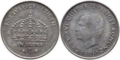Швеция 1 крона 2003 Карл XVI Густав (1973- ) KM 894 медно-никель 3999-332