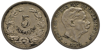 Люксембург 5 сантимов 1901 герцог Адольф (1890-1905) KM 24 медно-никель 4528-266