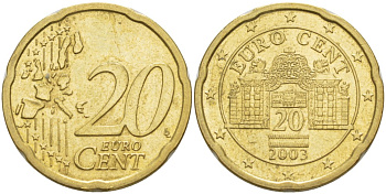 АВСТРИЯ 20 ЕВРОЦЕНТОВ 2003 KM 3086 латунь 4543-143
