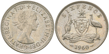 Австралия 6 пенсов 1960 Елизавета II (1952-2022) KM 58 серебро 4623-259
