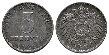Германия 5 пфеннигов 1921 A KM 19, J. 297, Weege 5 железо 4380-162