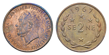 Самоа 2 сене 1967 год-тип KM 2 бронза UNC 4679-517