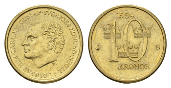 Швеция 10 крон 1994 Карл XVI Густав (1973-), редкий год KM 877 нордик 4657-1145