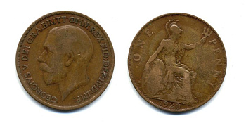 Великобритания 1 пенни 1920 Георг V (1910-1936) КМ 810, Spink 4051 бронза 47-433