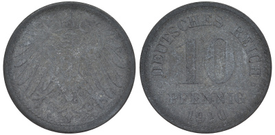ГЕРМАНИЯ 10 ПФЕННИГОВ 1920 KM 26, J. 299 цинк 45-1264