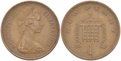 Великобритания 1 пенни 1971 Елизавета II (1952-2022) KM 915, Spink 4237 (B1) бронза 112-1011