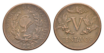 Колумбия 5 сентаво 1959 KM 206 бронза 4651-939