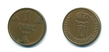 НОРВЕГИЯ 1 ЭРЕ 1951 KM 367 бронза 04-1026