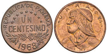 Панама 1 сентесимо 1968  KM 22 бронза  aUNC  4609-823