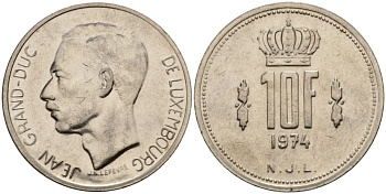 Люксембург 10 франков 1974 Великий герцог Жан (1964-1999) KM 57 никель 4599-1221