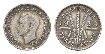 Австралия 3 пенса 1939 Георг VI (1936-1952) KM 37 серебро 4649-1061