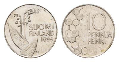 Финляндия 10 пенни 1999 KM 65 медно-никель 4617-539