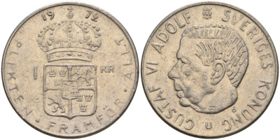 Швеция 1 крона 1972 U, Густав VI Адольф (1950-1973) KM 826a медь плакированный медно-никелем 4150-333