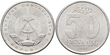 ГДР 50 пфеннигов 1958 А KM 12.1 алюминий 4586-714
