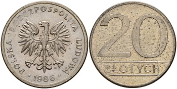 Польша 20 злотых 1986 MW Y 153.1 медно-никель 4187-643