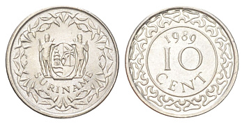 Суринам 10 центов 1989 KM 13a медно-никель UNC 4625-332