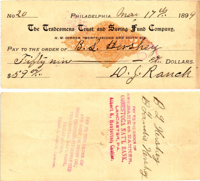 США чек на 59,04 долларов 1899 Филадельфия бумага 3295-38-3-2