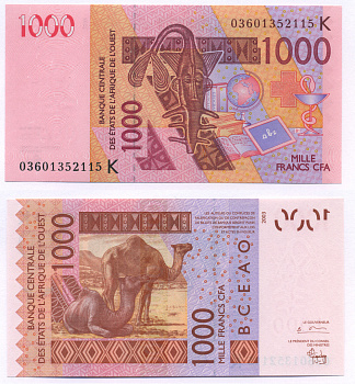 ВАЛЮТНЫЙ СОЮЗ СТРАН ЗАПАДНОЙ АФРИКИ 1000 ФРАНКОВ 2003 ПОДПИСЬ 31 Pick 815Ta бумага UNC (ПРЕСС) 7205-6-2